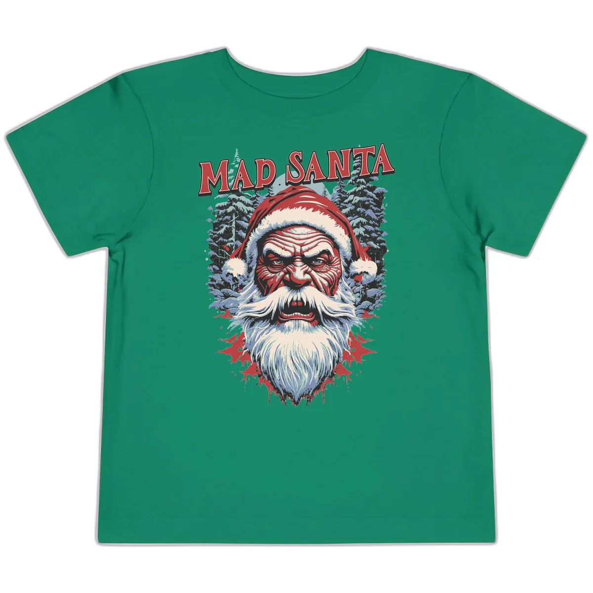 Mad Santa Ugly Christmas Graphic Toddler T-Shirt in Kelly