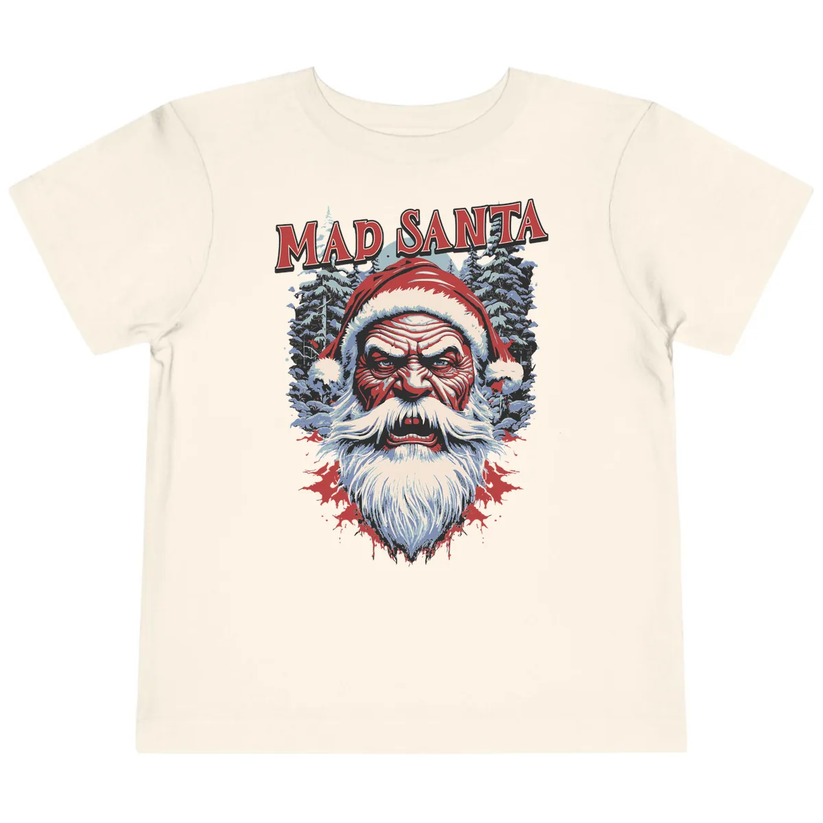 Mad Santa Ugly Christmas Graphic Toddler T-Shirt in Natural