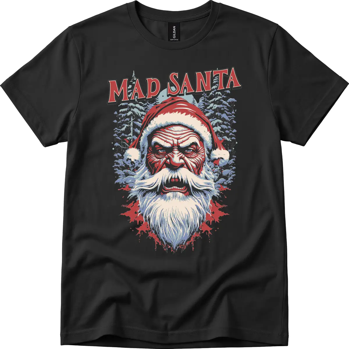 Mad Santa Ugly Christmas Graphic T-Shirt in Black