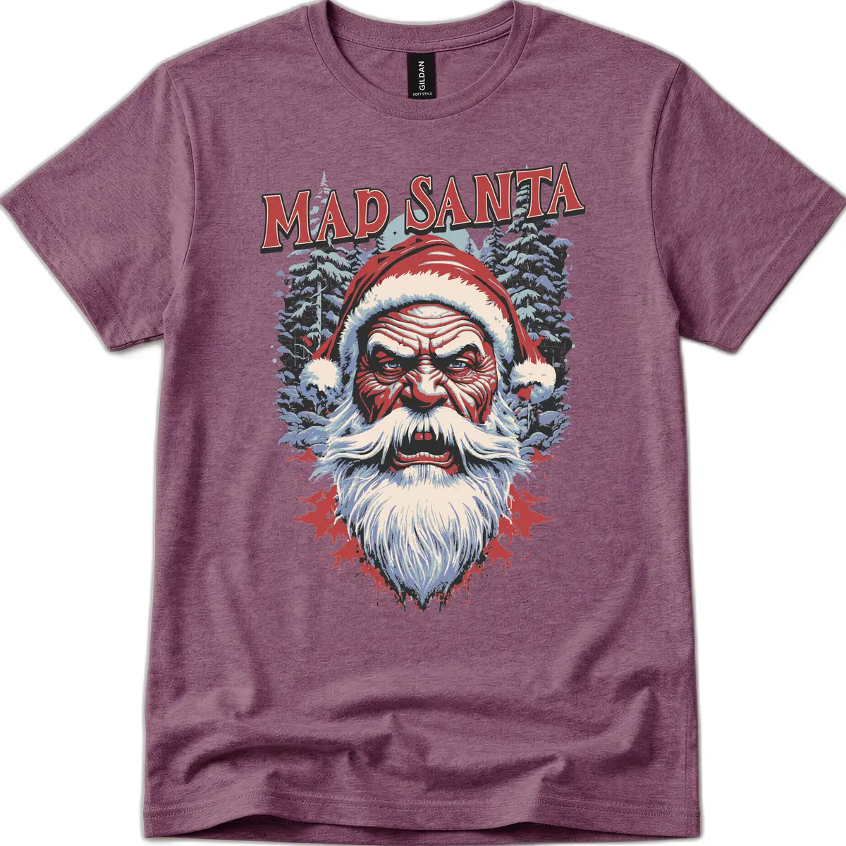 Mad Santa Ugly Christmas Graphic T-Shirt in Heather Maroon