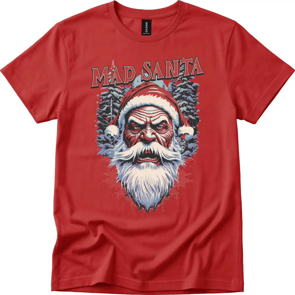 Mad Santa Ugly Christmas Graphic T-Shirt in Red