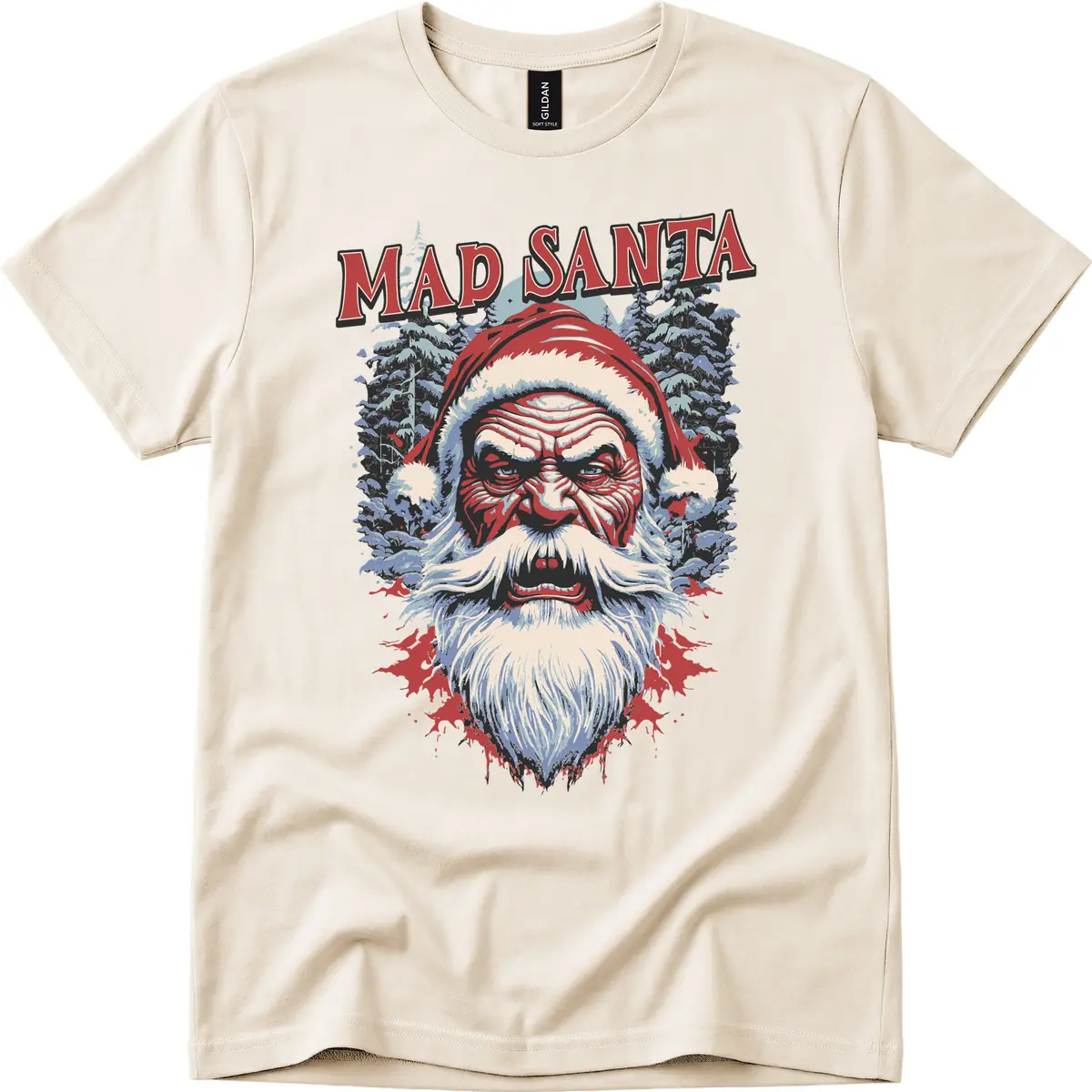 Mad Santa Ugly Christmas Graphic T-Shirt in Natural