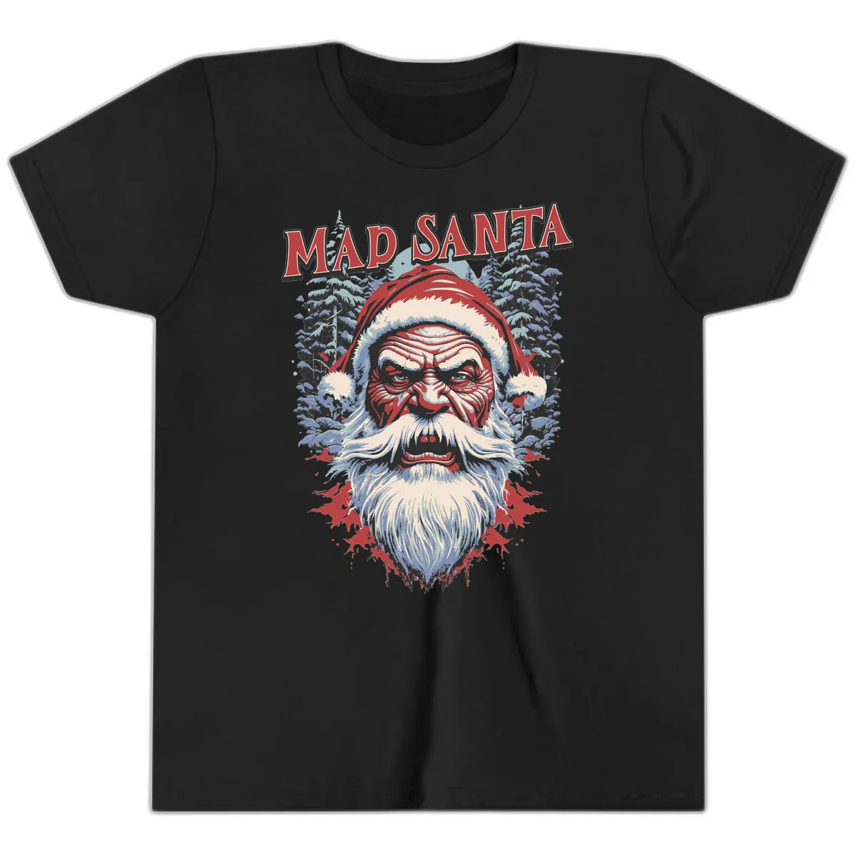 Mad Santa Ugly Christmas Graphic Youth T-Shirt in Black