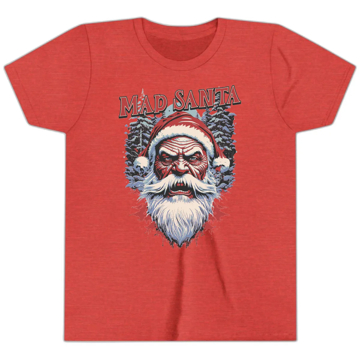 Mad Santa Ugly Christmas Graphic Youth T-Shirt in Heather Red