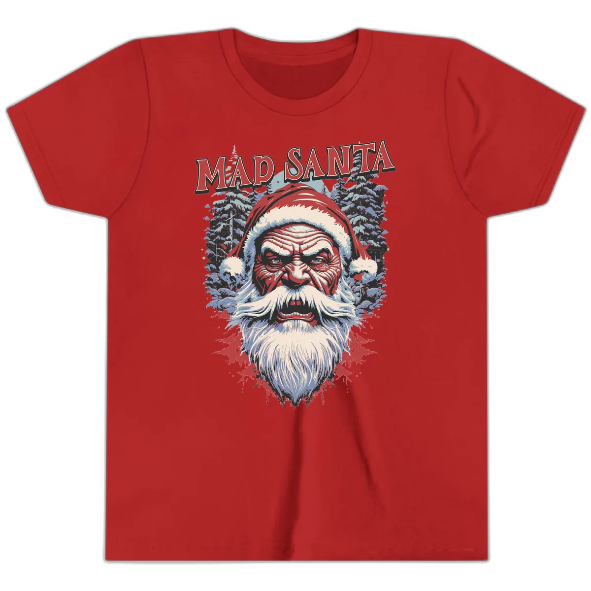 Mad Santa Ugly Christmas Graphic Youth T-Shirt in Red