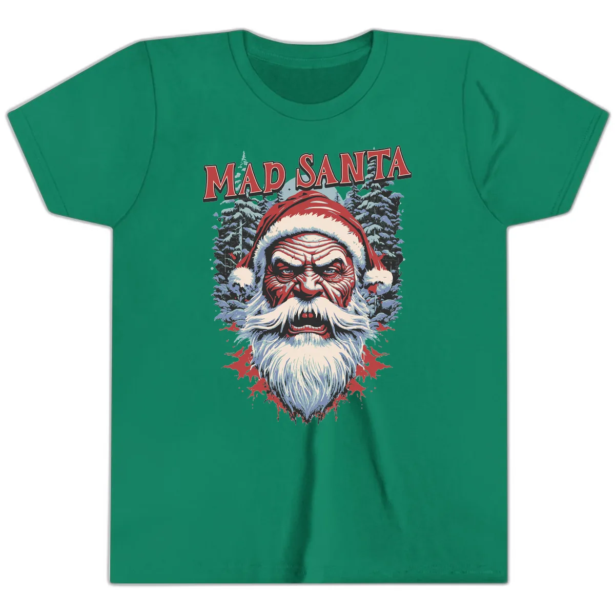 Mad Santa Ugly Christmas Graphic Youth T-Shirt in Kelly