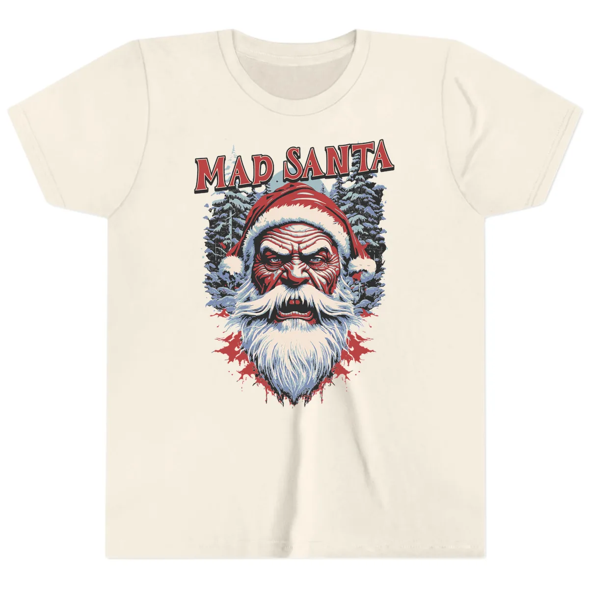 Mad Santa Ugly Christmas Graphic Youth T-Shirt in Natural