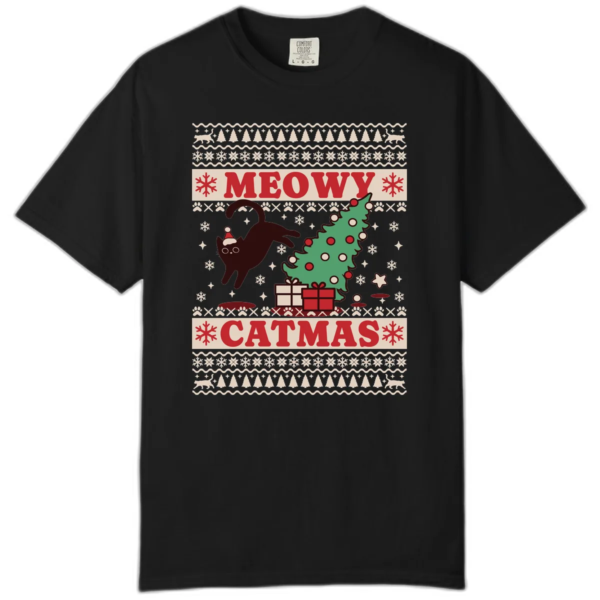 Meowy Catmas Ugly Sweater Design Comfort Color in Black
