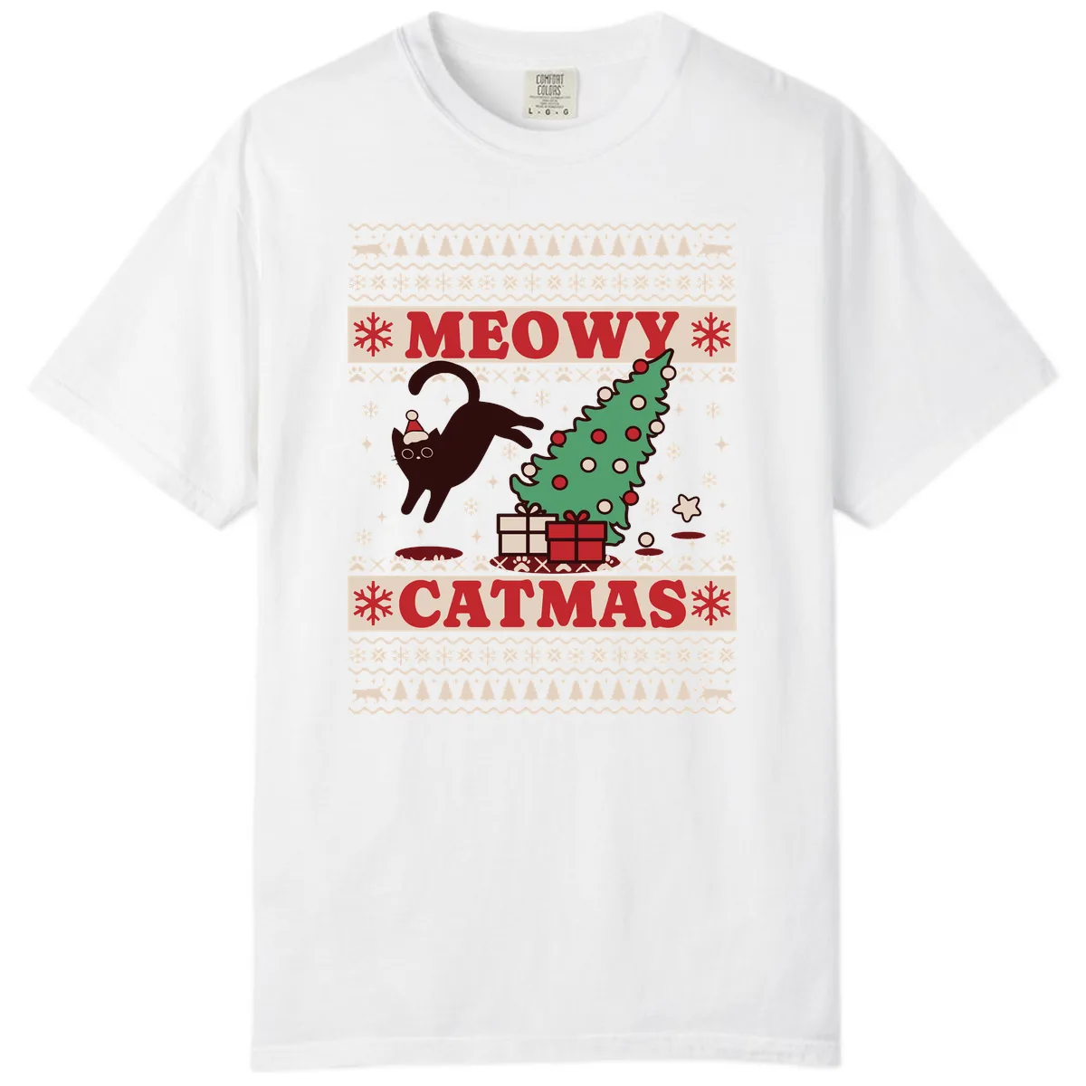 Meowy Catmas Ugly Sweater Design Comfort Color in White