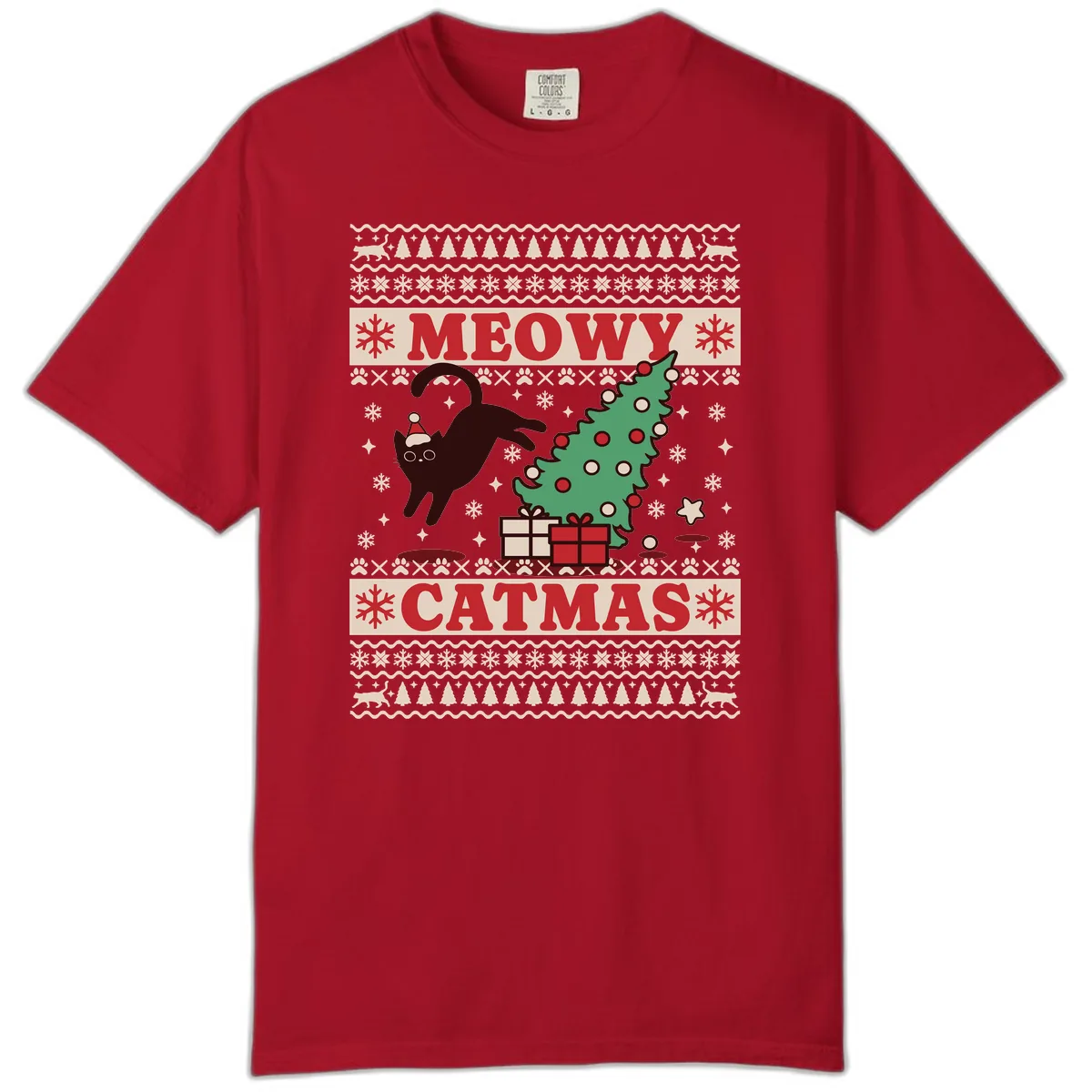 Meowy Catmas Ugly Sweater Design Comfort Color in Red