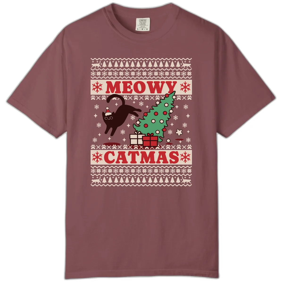Meowy Catmas Ugly Sweater Design Comfort Color in Brick