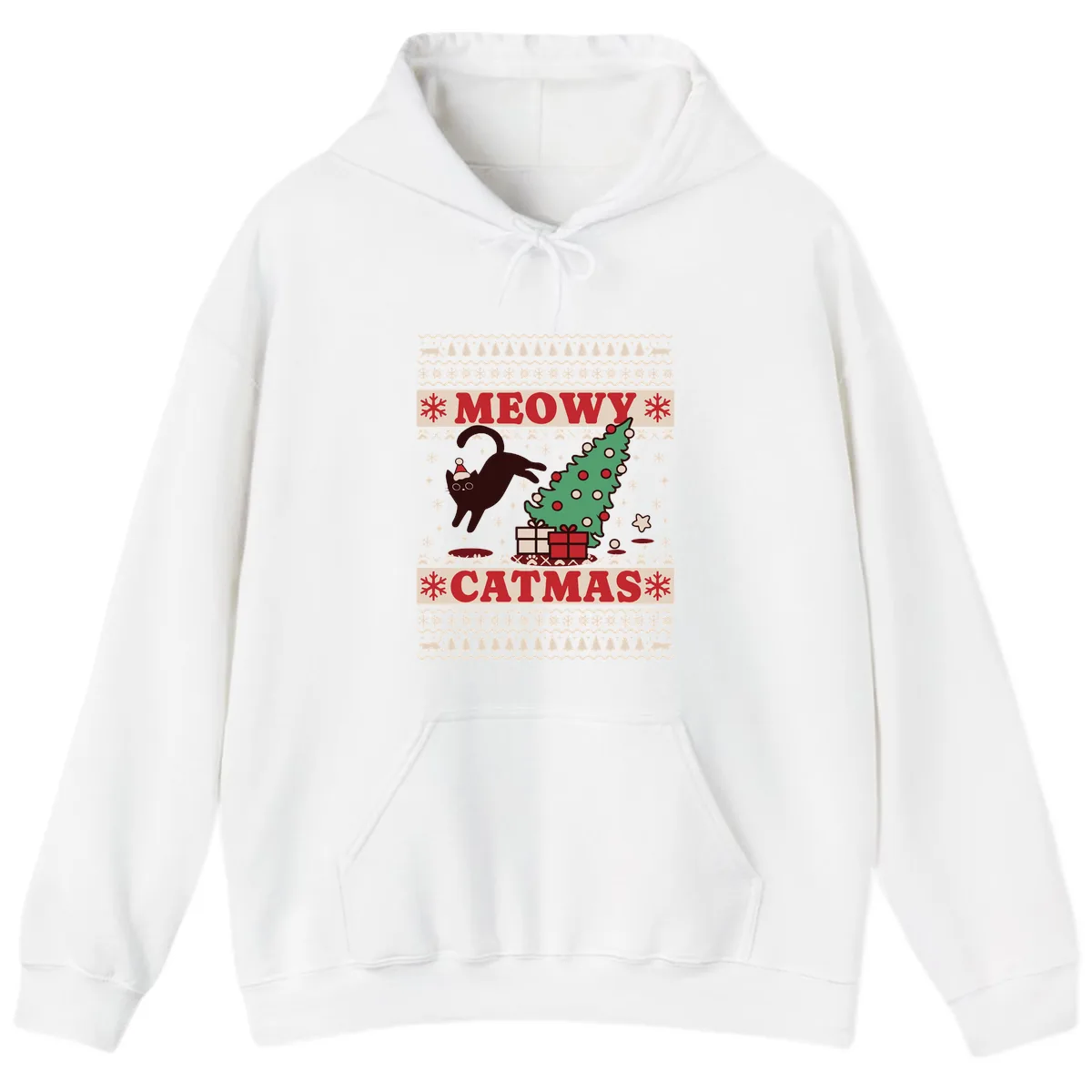 Meowy Catmas Ugly Sweater Design Hoodie in White