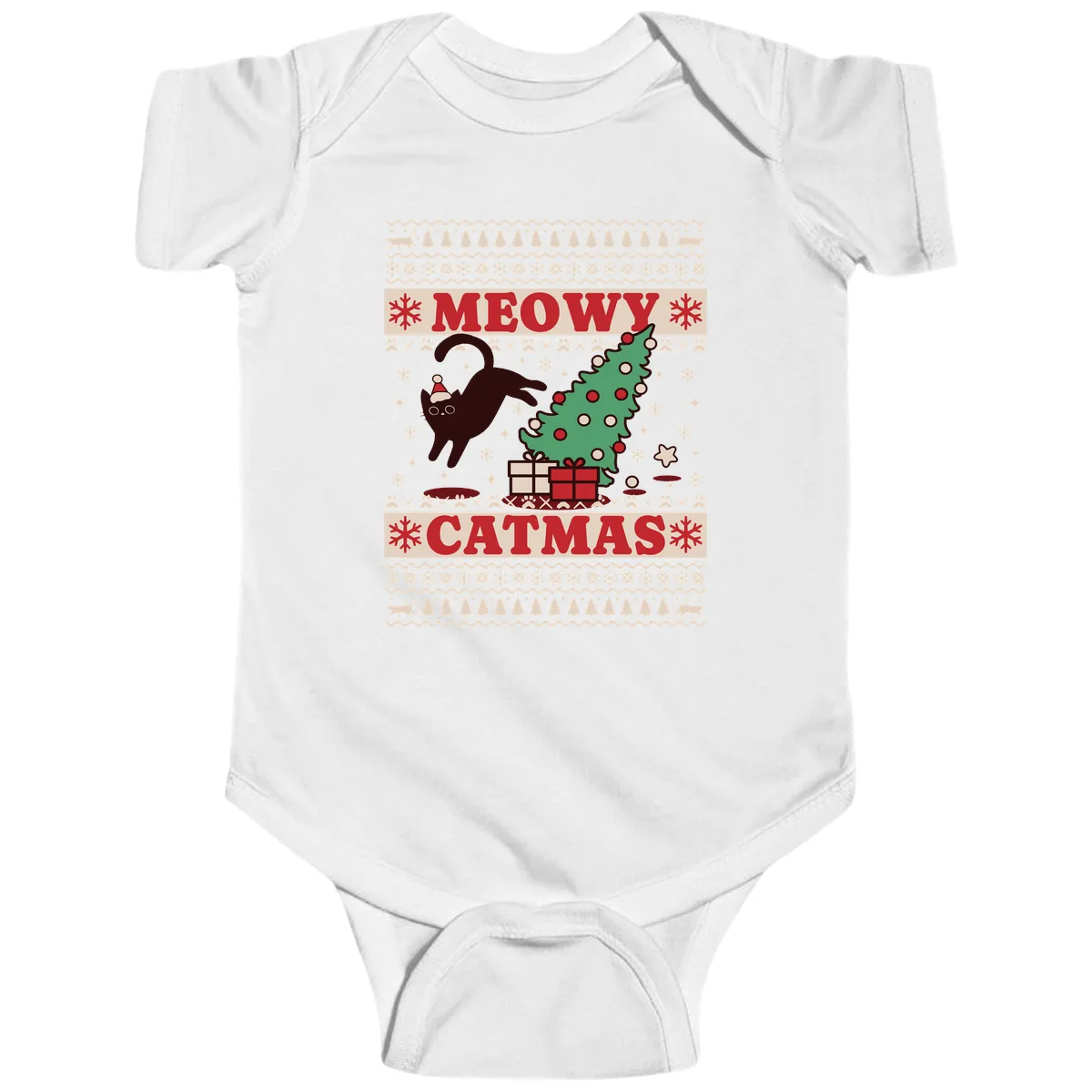 Meowy Catmas Ugly Sweater Design Baby Onesie in White