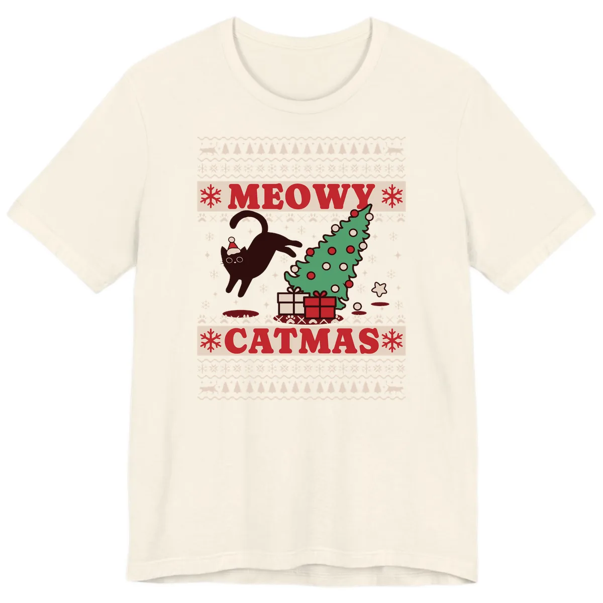 Meowy Catmas Ugly Sweater Design Premium T-Shirt in Natural