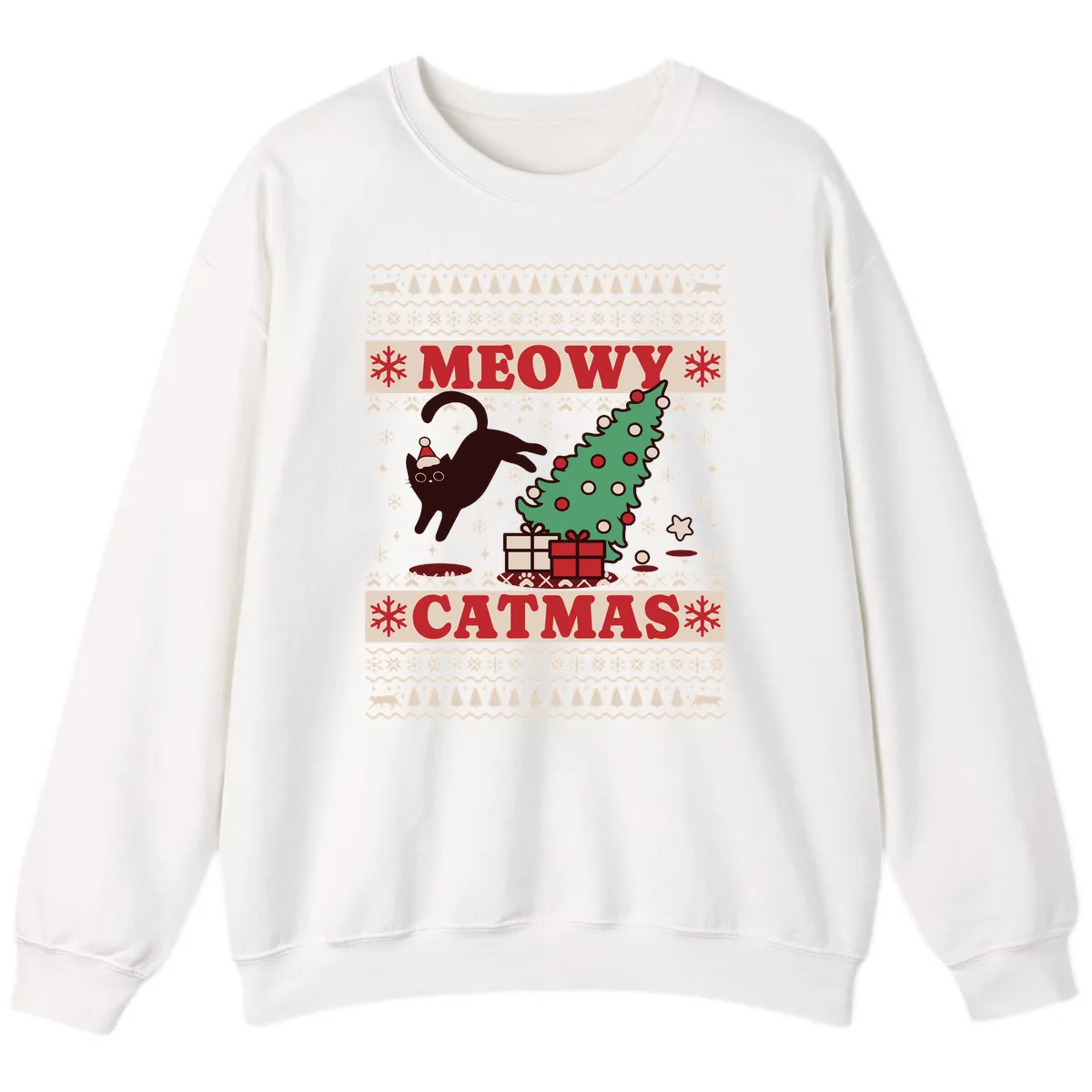 Meowy Catmas Ugly Sweater Design Sweatshirt in White