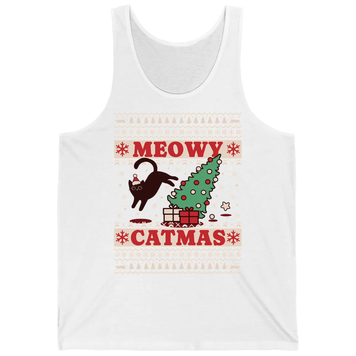 Meowy Catmas Ugly Sweater Design Tank in White