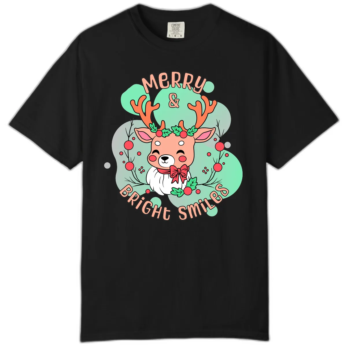 Merry And Bright Smiles Reindeer Comfort Color in Black