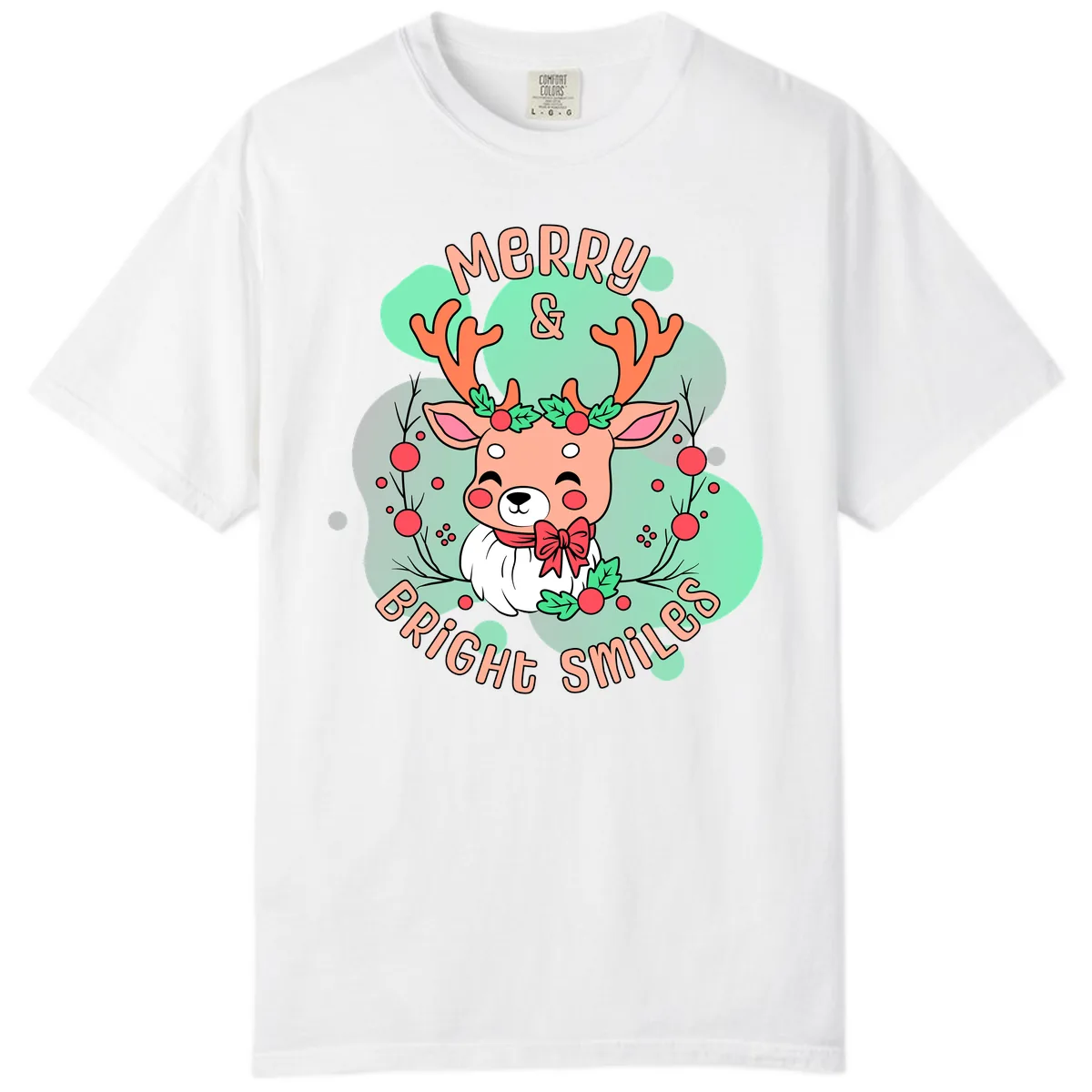 Merry And Bright Smiles Reindeer Comfort Color in White