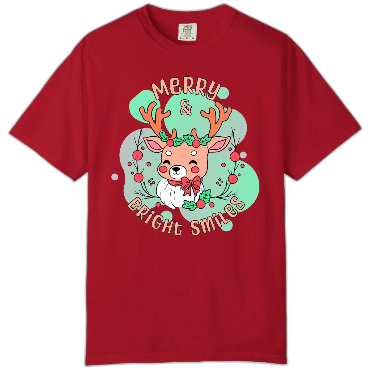 Merry And Bright Smiles Reindeer Comfort Color in Red