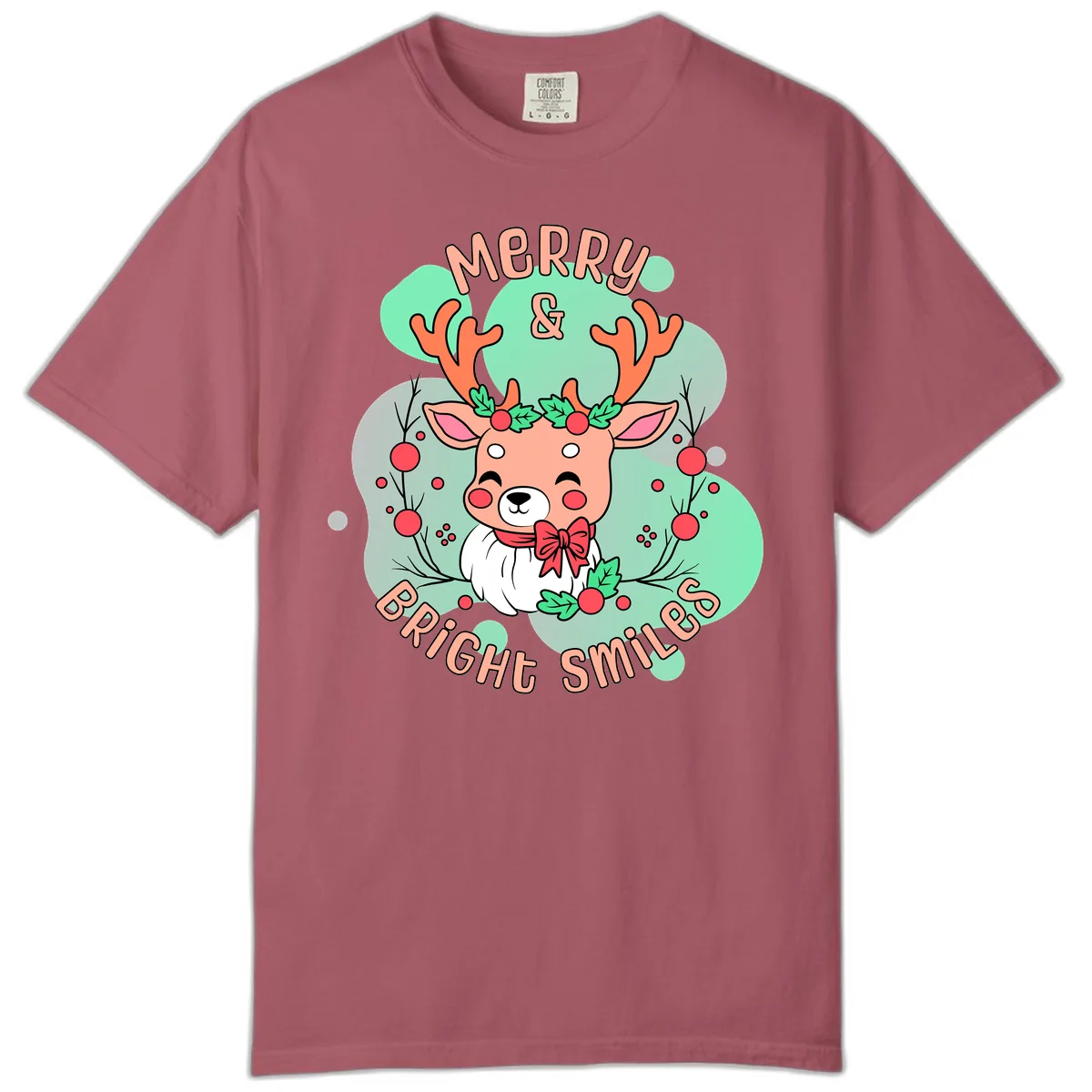 Merry And Bright Smiles Reindeer Comfort Color in Crimson