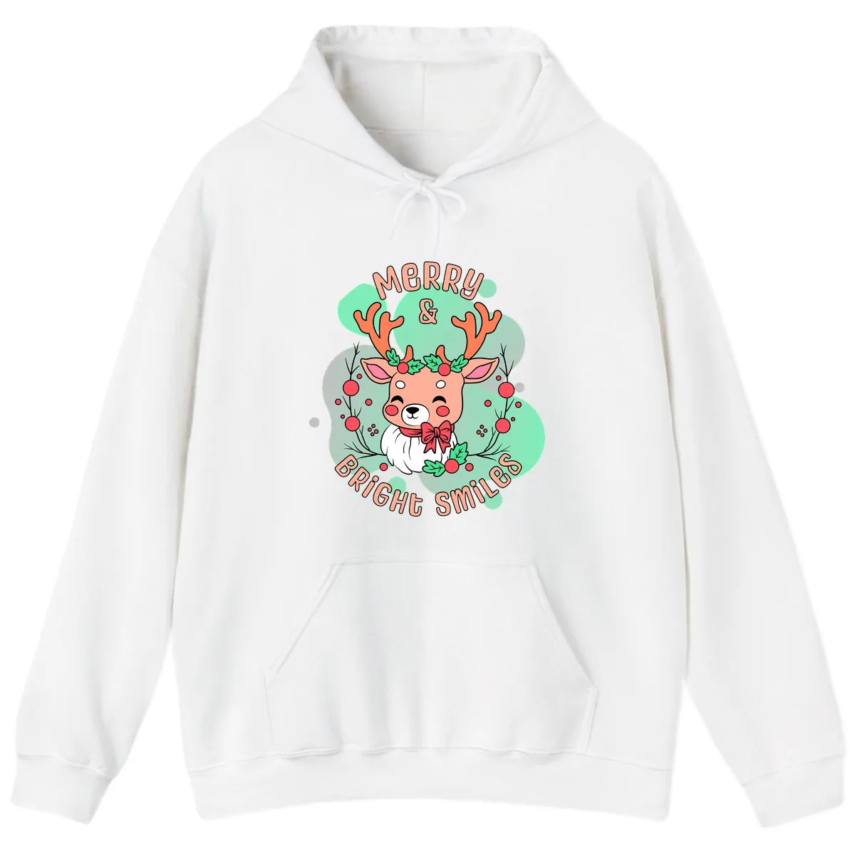 Merry And Bright Smiles Reindeer Hoodie in White