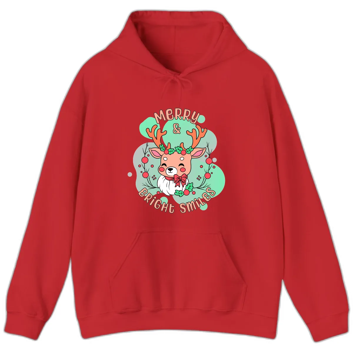 Merry And Bright Smiles Reindeer Hoodie in Red