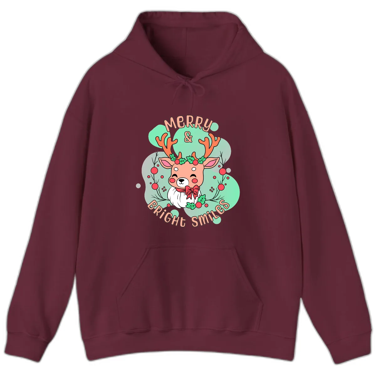 Merry And Bright Smiles Reindeer Hoodie in Maroon
