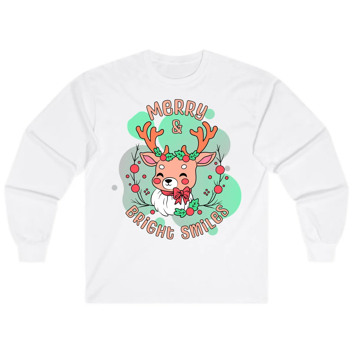 Merry And Bright Smiles Reindeer Long Sleeve in White