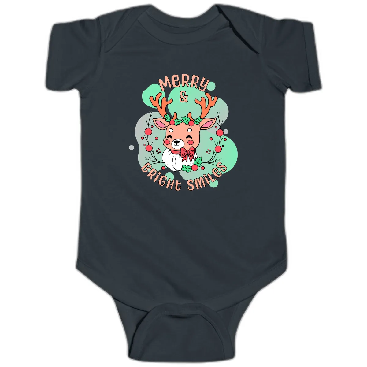 Merry And Bright Smiles Reindeer Baby Onesie in Black