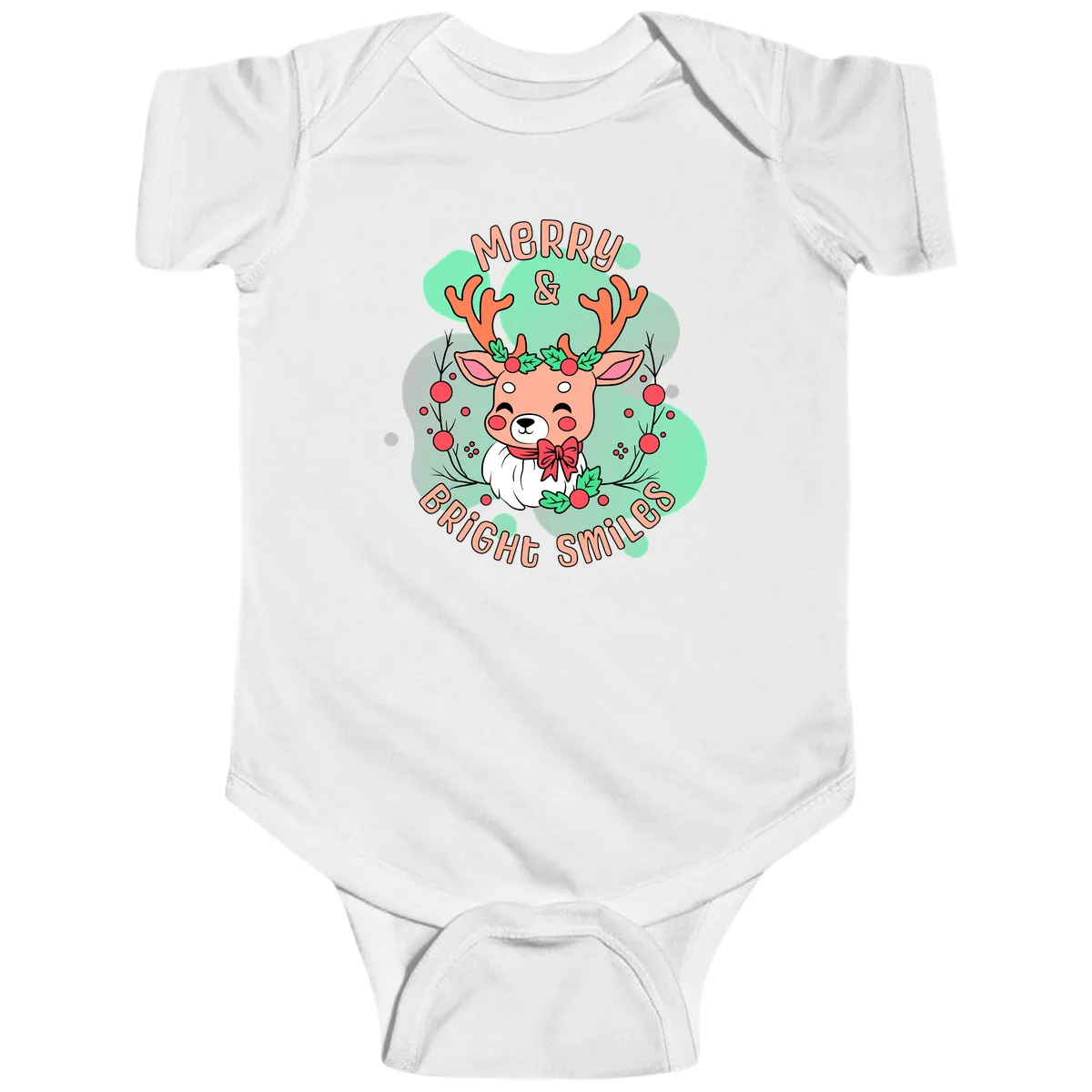 Merry And Bright Smiles Reindeer Baby Onesie in White