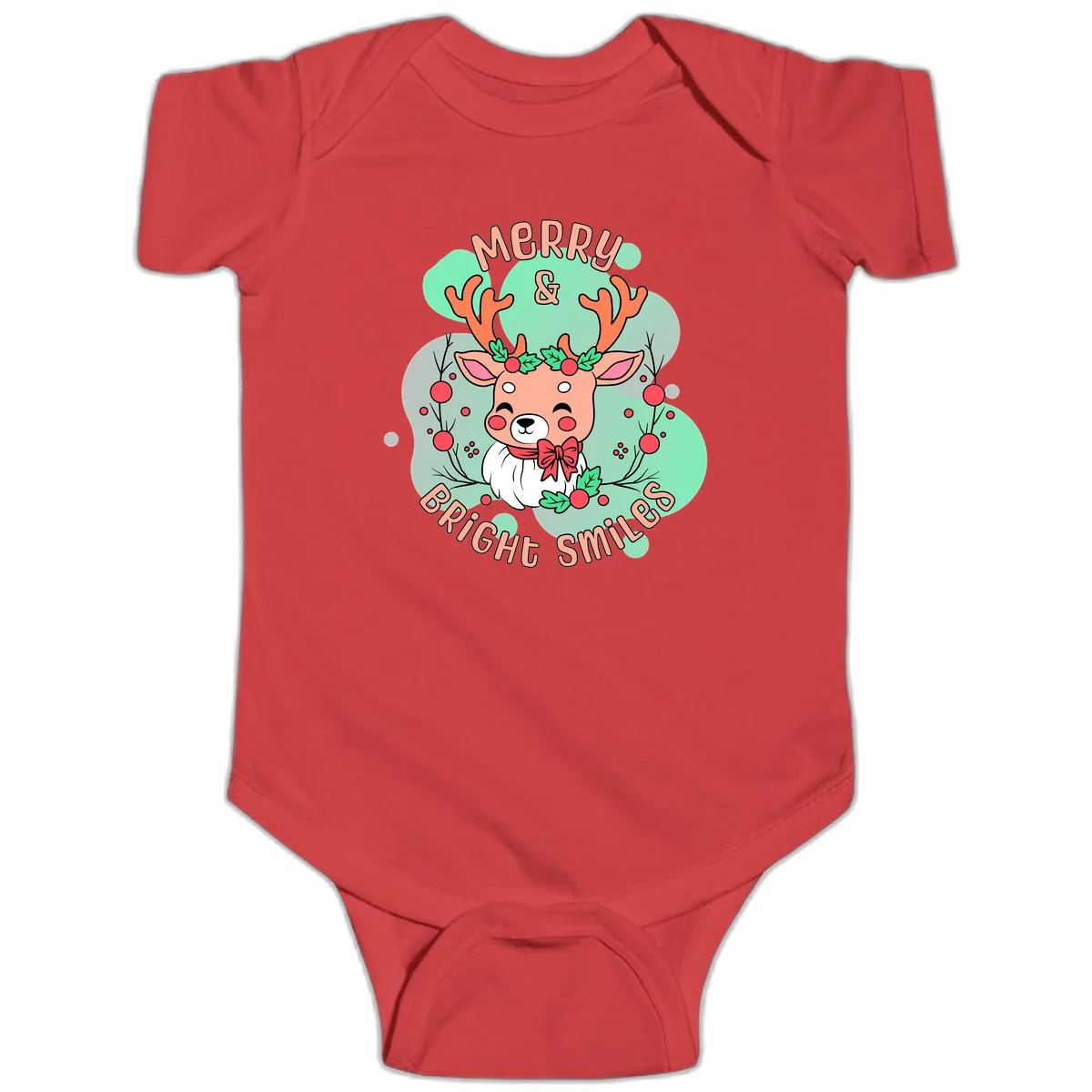 Merry And Bright Smiles Reindeer Baby Onesie in Red
