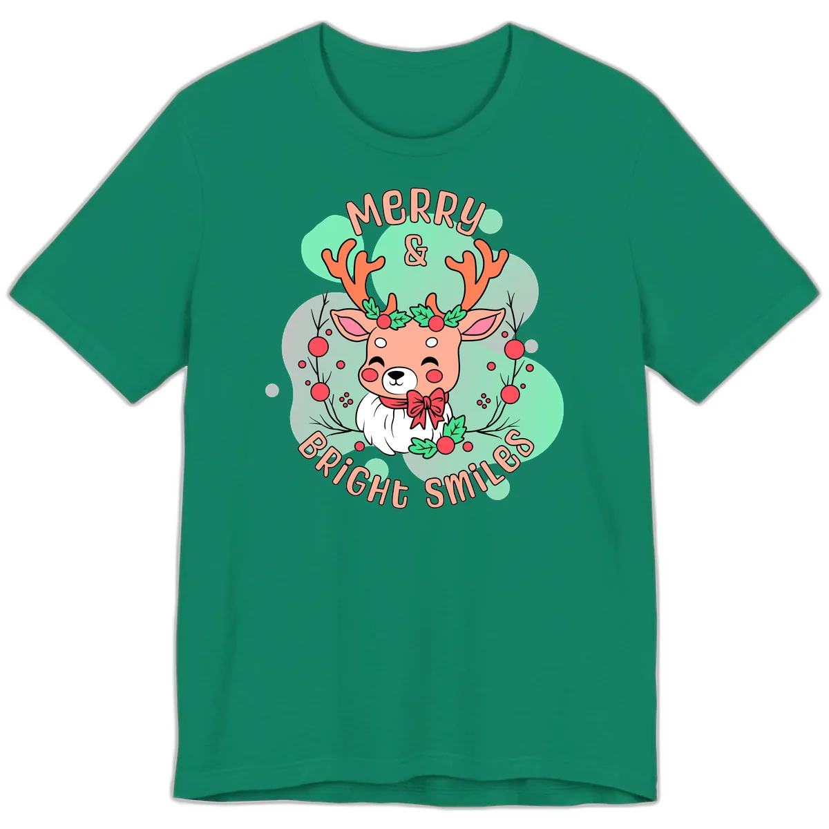 Merry And Bright Smiles Reindeer Premium T-Shirt in Kelly