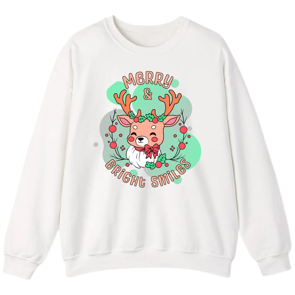 Merry And Bright Smiles Reindeer Sweatshirt in White
