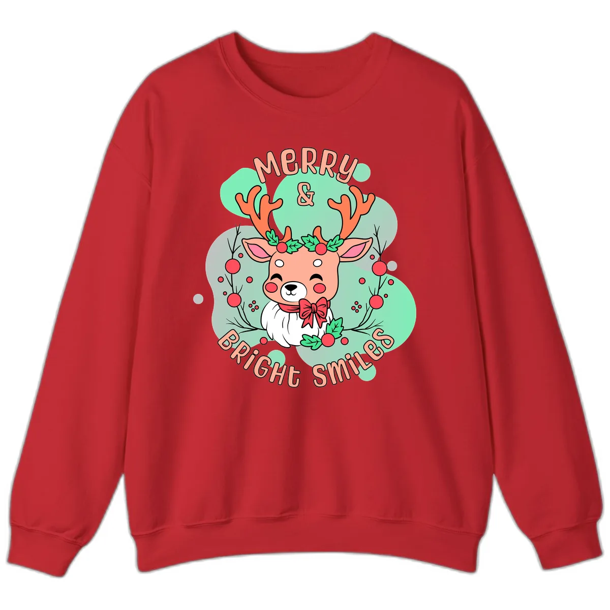 Merry And Bright Smiles Reindeer Sweatshirt in Red