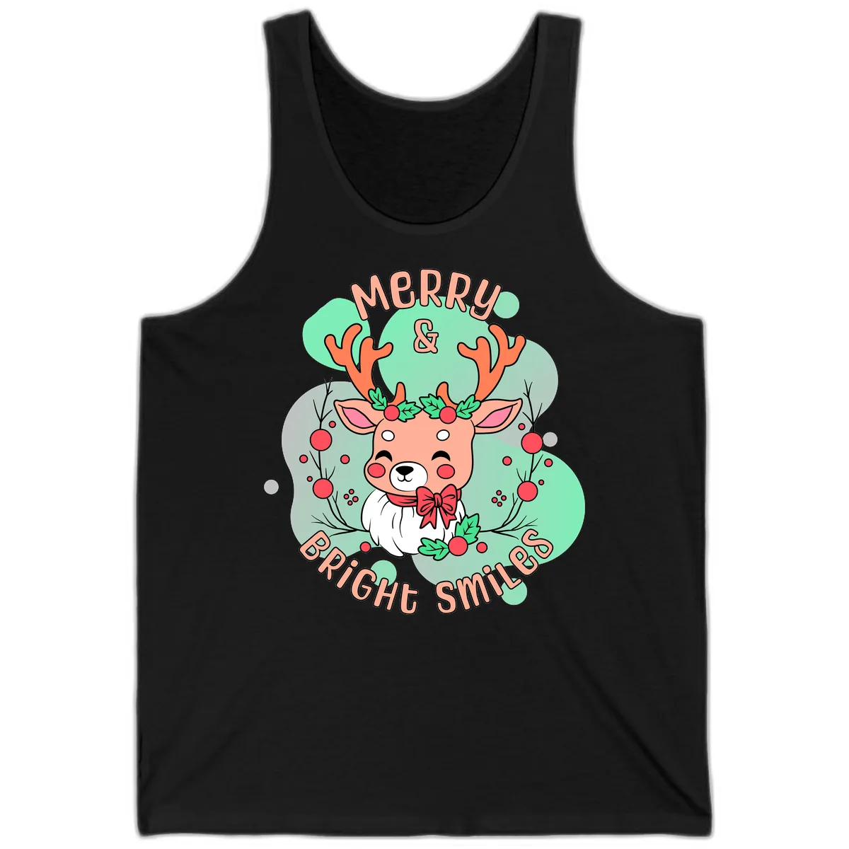 Merry And Bright Smiles Reindeer Tank in Black
