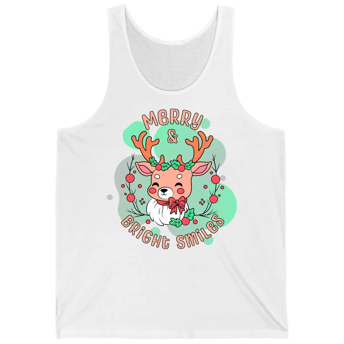 Merry And Bright Smiles Reindeer Tank in White