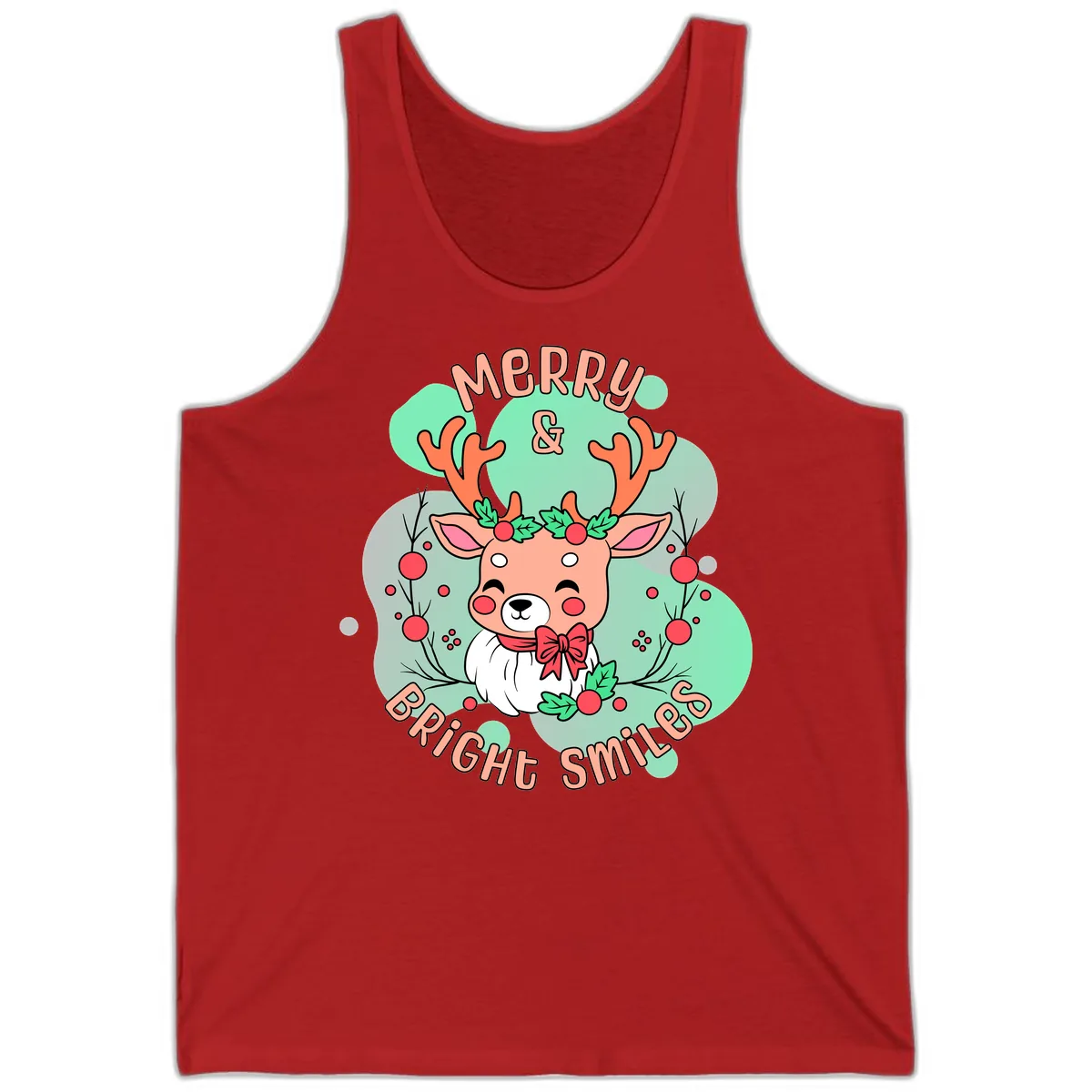 Merry And Bright Smiles Reindeer Tank in Red