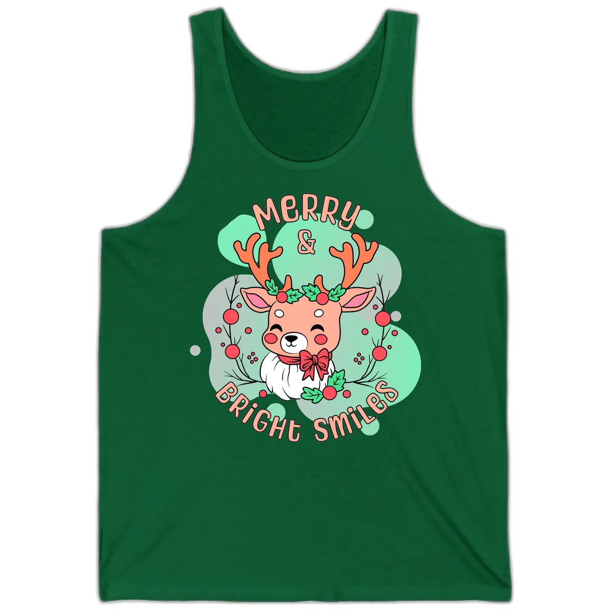 Merry And Bright Smiles Reindeer Tank in Kelly