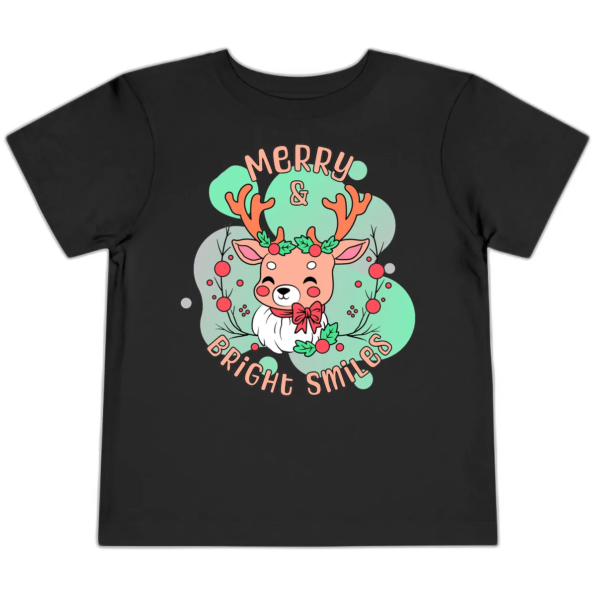 Merry And Bright Smiles Reindeer Toddler T-Shirt in Black