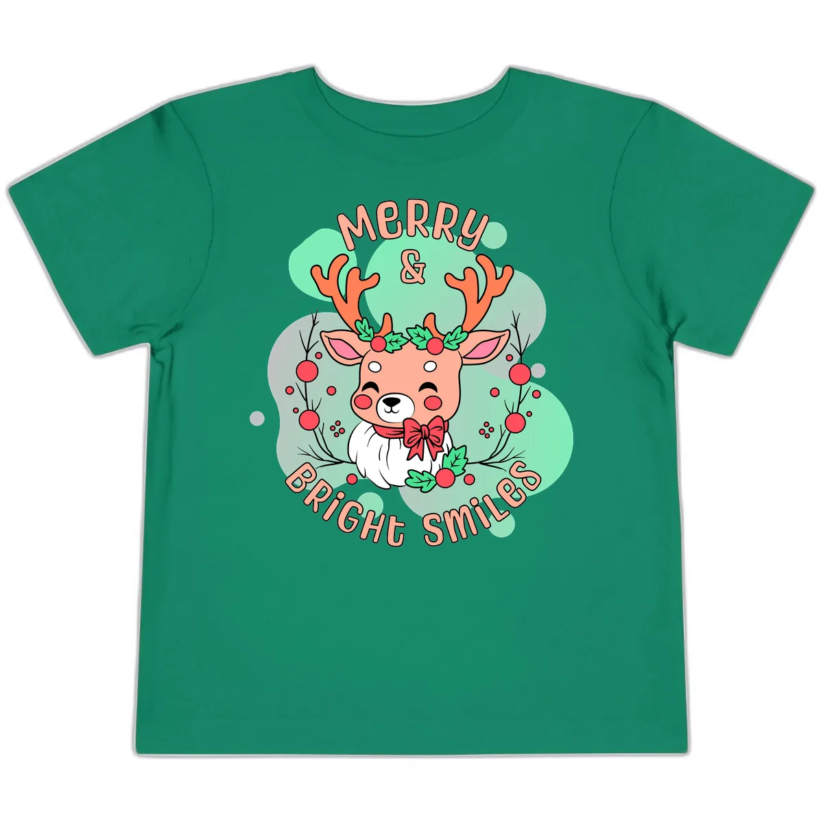Merry And Bright Smiles Reindeer Toddler T-Shirt in Kelly
