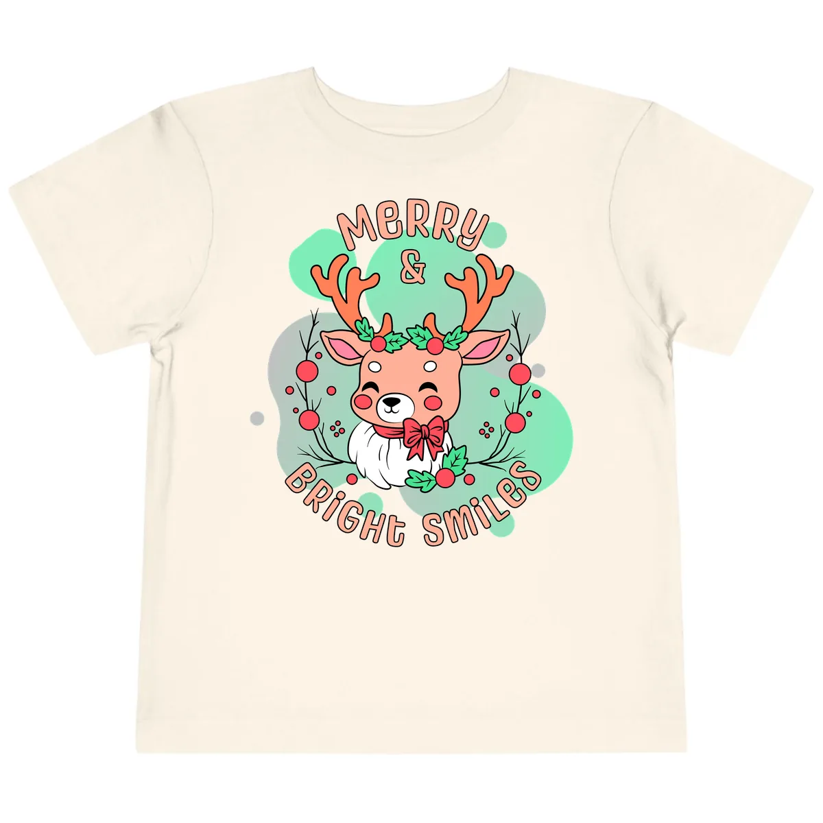 Merry And Bright Smiles Reindeer Toddler T-Shirt in Natural