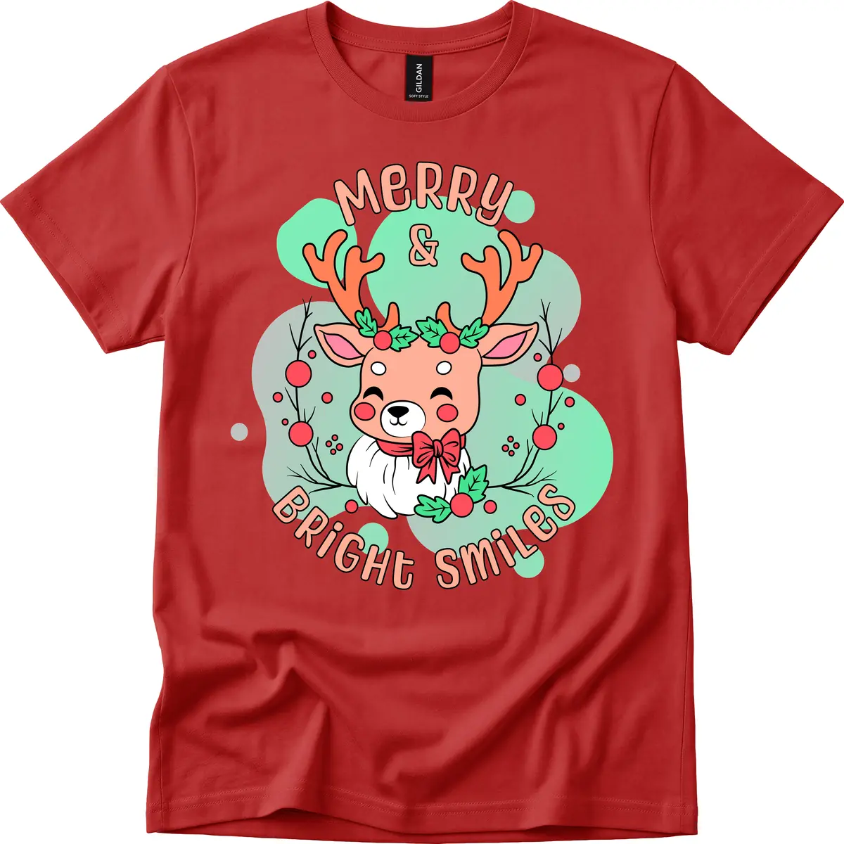 Merry And Bright Smiles Reindeer T-Shirt in Red