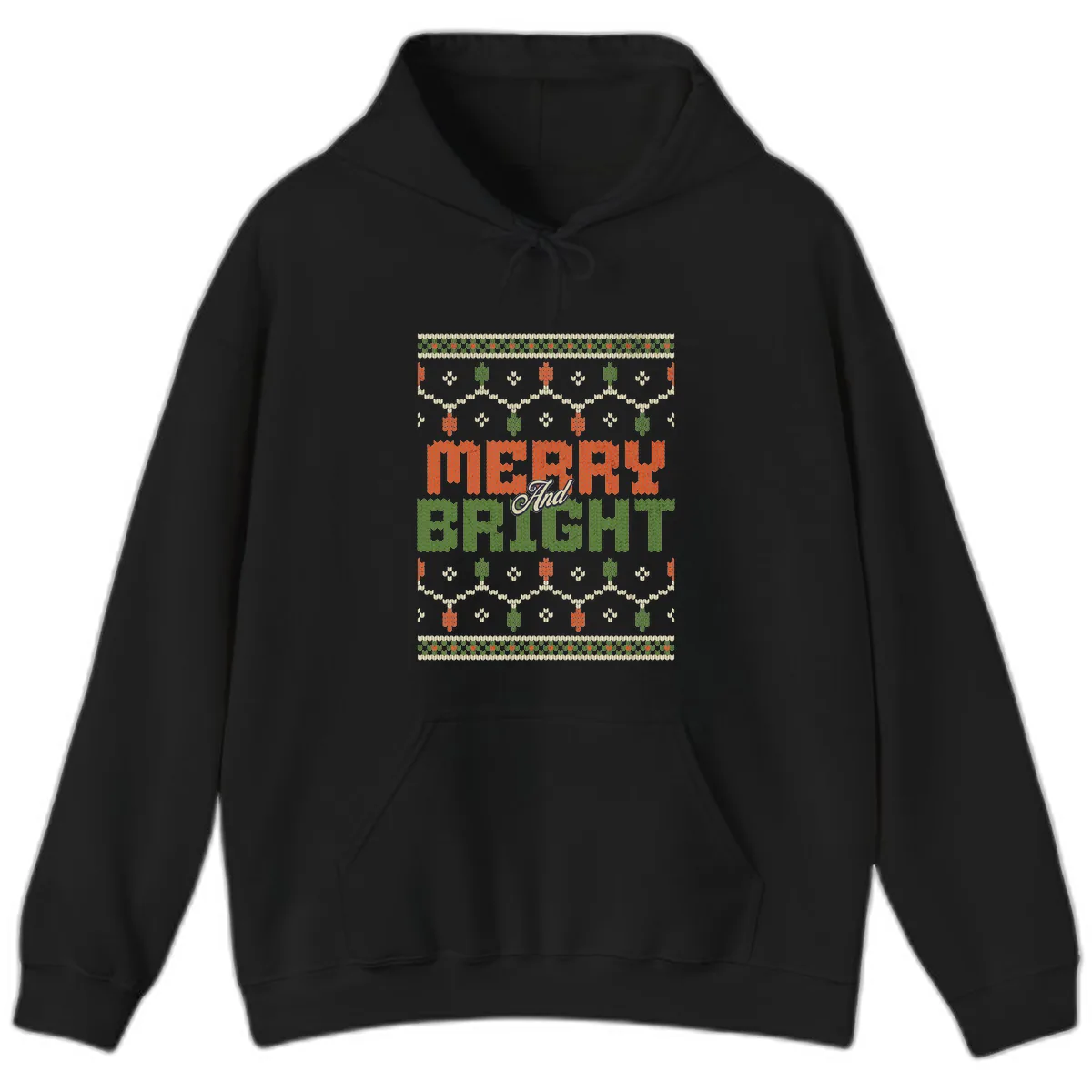 Merry And Bright Ugly Sweater Design Hoodie in Black
