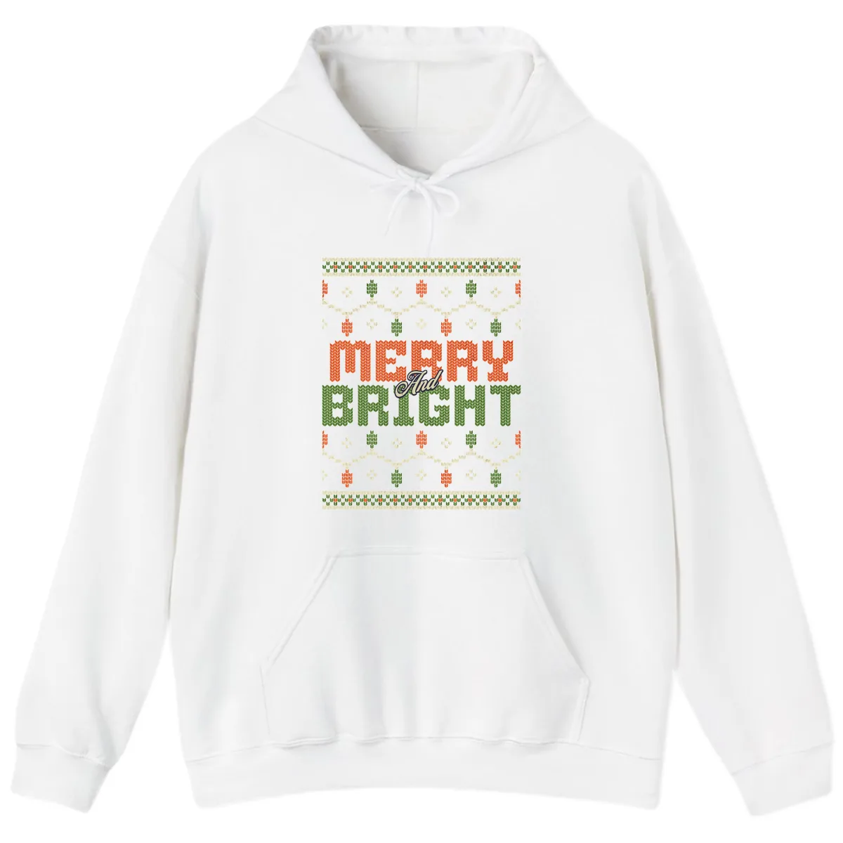 Merry And Bright Ugly Sweater Design Hoodie in White
