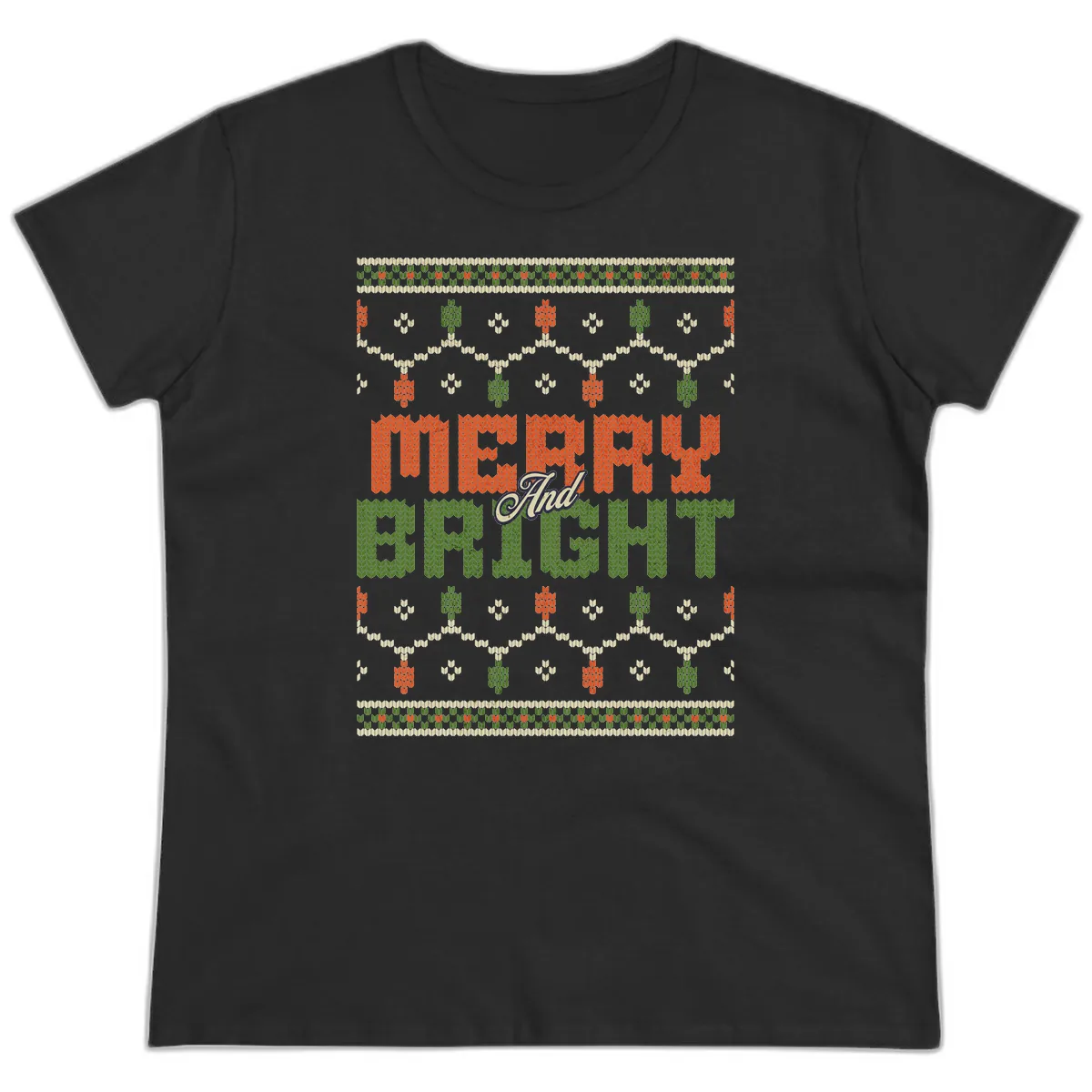 Merry And Bright Ugly Sweater Design Ladies Tee in Black