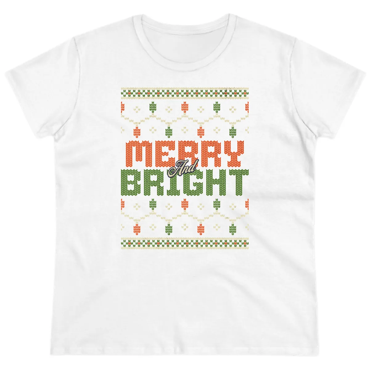Merry And Bright Ugly Sweater Design Ladies Tee in White