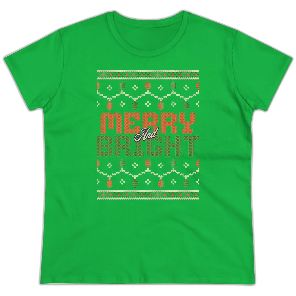 Merry And Bright Ugly Sweater Design Ladies Tee in Irish Green