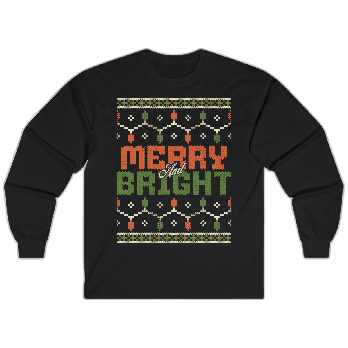 Merry And Bright Ugly Sweater Design Long Sleeve in Black
