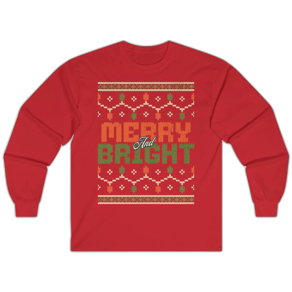 Merry And Bright Ugly Sweater Design Long Sleeve in Red