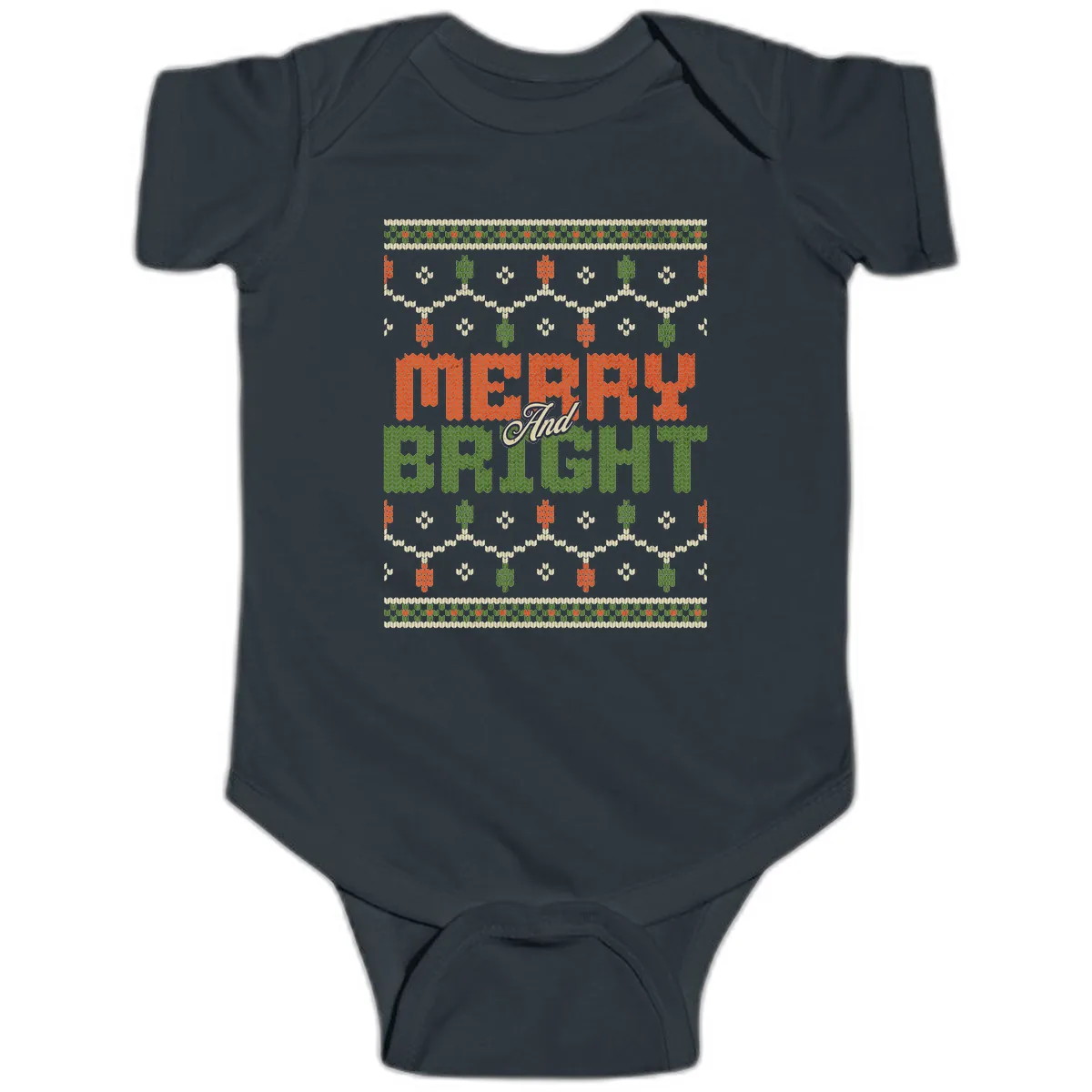Merry And Bright Ugly Sweater Design Baby Onesie in Black